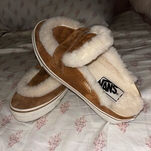 Vans Tan Suede with Cream Fur Lining Slip-Ons